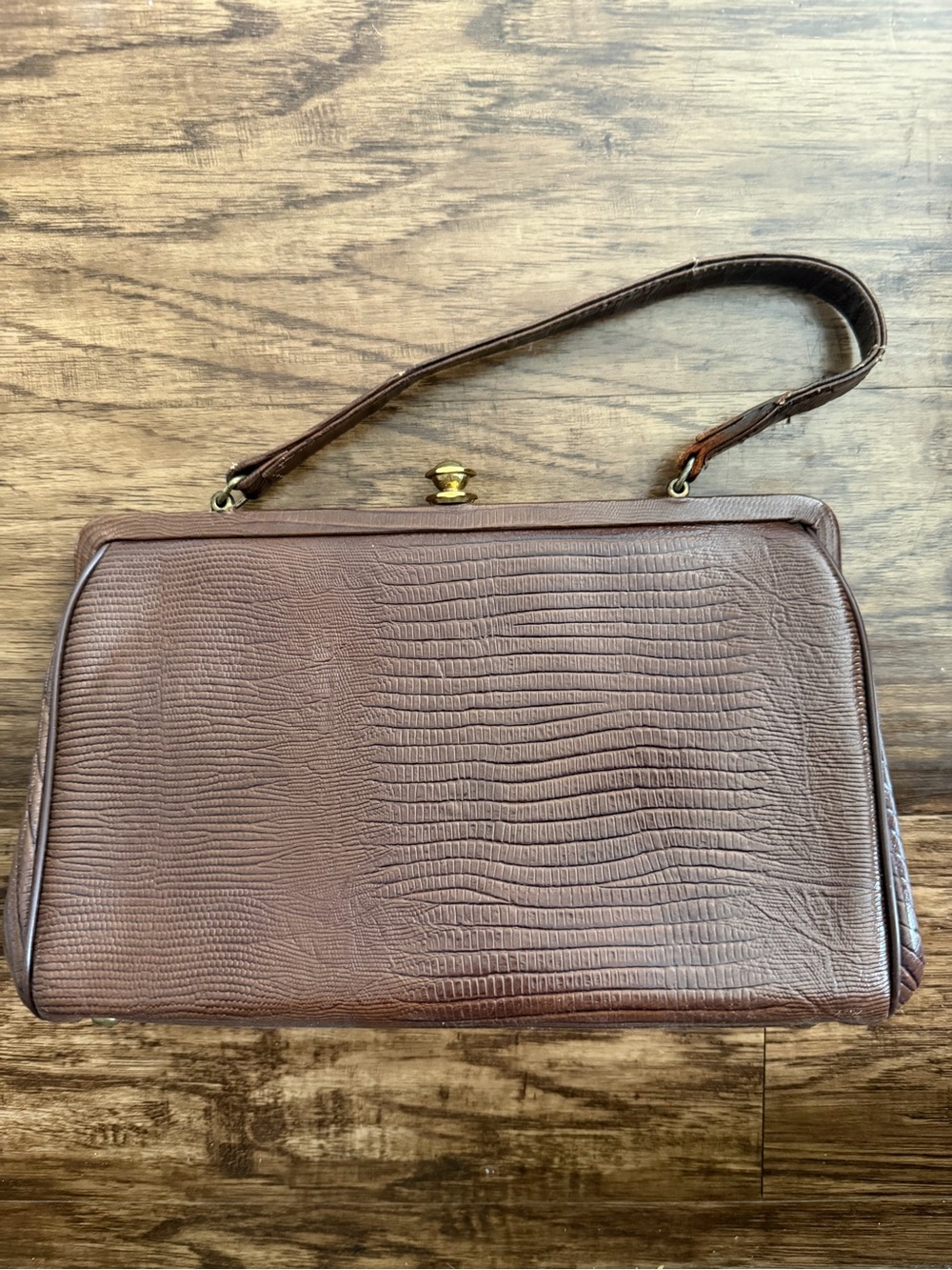 Vintage Brown Textured Top-Handle Purse